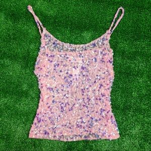 Vtg Y2K Sequin Pink Top